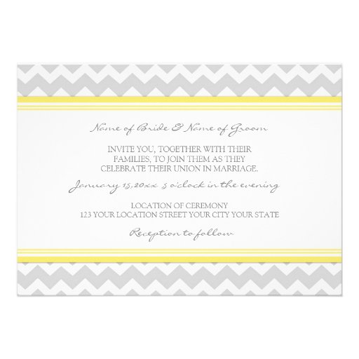 Wedding Invitations Grey Yellow Chevron
