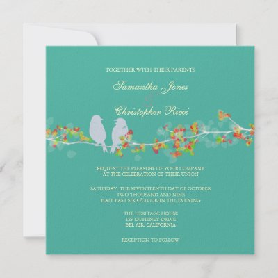Wedding Invitations love birds by custom stationery