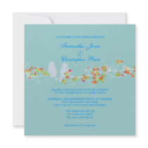 Wedding Invitations, love birds colorful blossoms by custom_stationery Wedding Invitations, love birds colorful blossoms