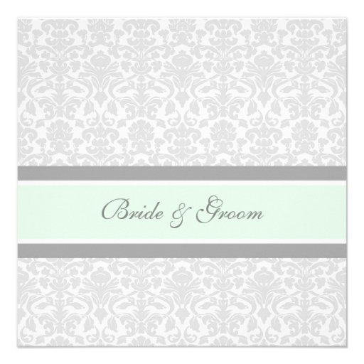 Wedding Invitations Mint Gray White Damask