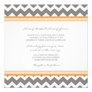 Wedding Invitations Orange Grey Chevron