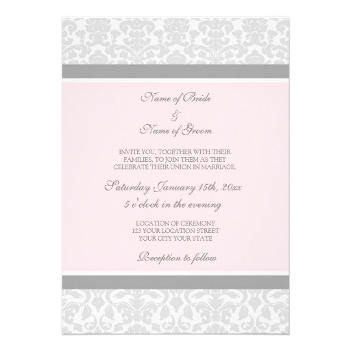 Wedding Invitations Pink Gray White Damask