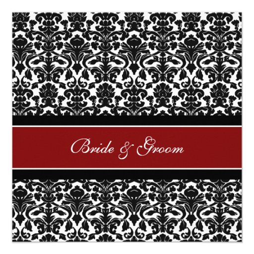Wedding Invitations Red Black White Damask