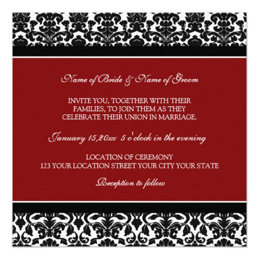 Wedding Invitations Red Black White Damask
