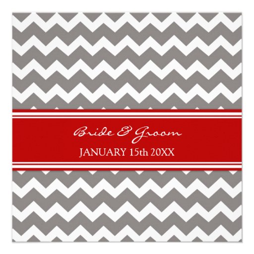 Wedding Invitations Red Grey Chevron