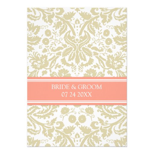 Wedding Invitations Taupe Coral Damask Pattern