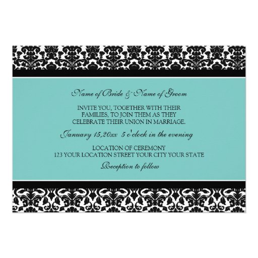 Wedding Invitations Teal Black White Damask