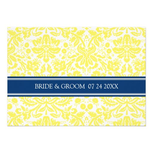 Wedding Invitations Yellow Blue Damask Pattern