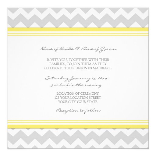 Wedding Invitations Yellow Grey Chevron
