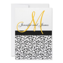 Wedding Invitations Yellow Monogram Names Damask