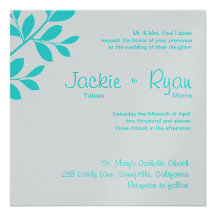 Wedding Invite Leaf Branch Turquoise Blue Silver