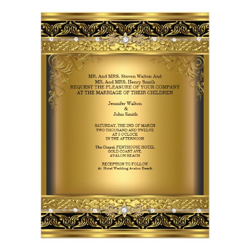 Wedding Invite Metallic Gold Black Diamond