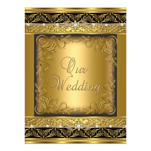 Wedding Invite Metallic Gold Black Diamond