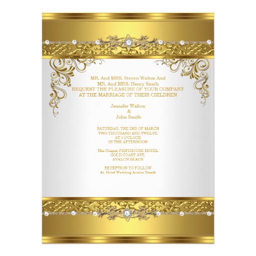 Wedding Invite Metallic Gold White Diamond