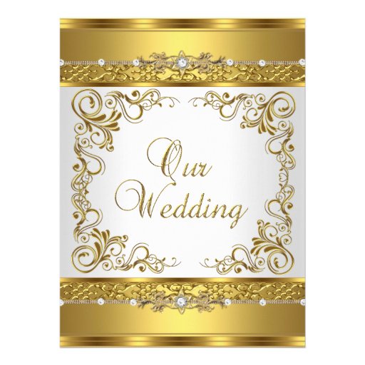 Wedding Invite Metallic Gold White Diamond