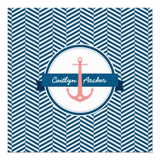 WEDDING INVITE nautical anchor heart navy coral