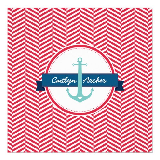 WEDDING INVITE nautical anchor heart navy red aqua
