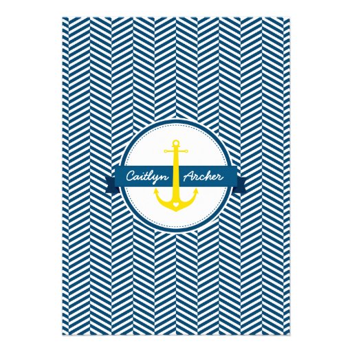 WEDDING INVITE nautical anchor heart navy yellow