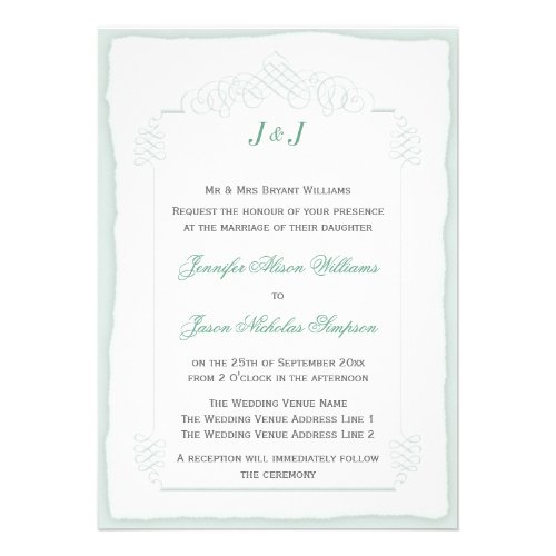 Wedding Invite - Vintage Pale Mint Green Scrolls