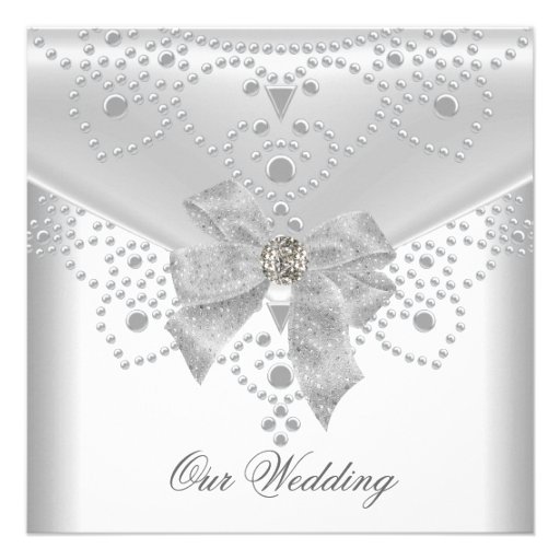 Wedding Invite White Silver Overlay Bow Jewel
