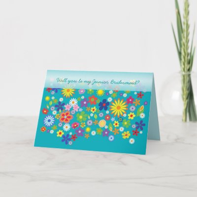 Wedding. Junior Bridesmaid. Colourful flower bed. Greeting Cards