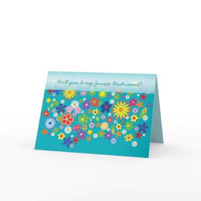 Wedding. Junior Bridesmaid. Colourful flower bed. Greeting Cards