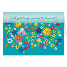 Wedding. Junior Bridesmaid. Colourful flower bed. Greeting Cards
