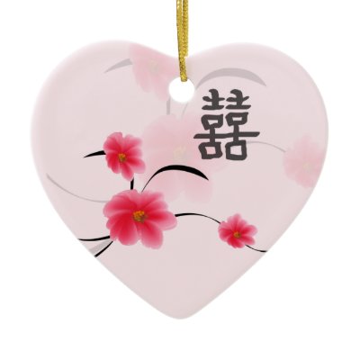 Wedding Keepsake Pink Blossom Double Happiness Ornament