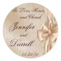 Wedding Lace and Bow Round Stickers