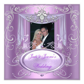 Wedding Lilac Purple Pink Silver Ornate Elegant 5.25x5.25 Square Paper Invitation Card