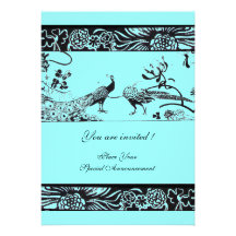 WEDDING LOVE BIRDS ,black and white blue Custom Invites
