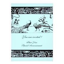 WEDDING LOVE BIRDS ,black and white blue Custom Invite