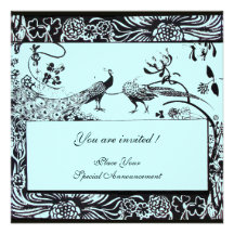 WEDDING LOVE BIRDS ,black and white ,blue Custom Invite