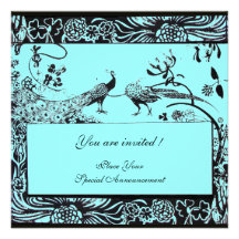 WEDDING LOVE BIRDS ,black and white ,blue Personalized Invites