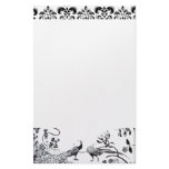 WEDDING LOVE BIRDS  black and white damask Personalized Stationery