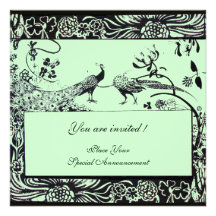 WEDDING LOVE BIRDS ,black and white ,green Personalized Announcement