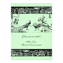 WEDDING LOVE BIRDS ,black and white green Personalized Invites