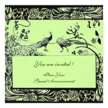 WEDDING LOVE BIRDS ,black and white ,green Personalized Invites