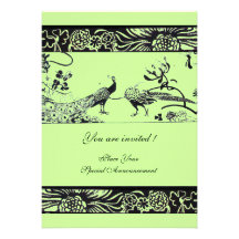 WEDDING LOVE BIRDS ,black and white green Personalized Invitations