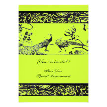 WEDDING LOVE BIRDS ,black and white green Invitations