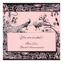 WEDDING LOVE BIRDS ,black and white ,pink Personalized Invite
