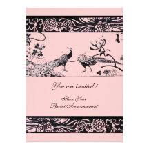 WEDDING LOVE BIRDS ,black and white pink Custom Announcements