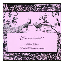 WEDDING LOVE BIRDS ,black and white ,pink Custom Invites