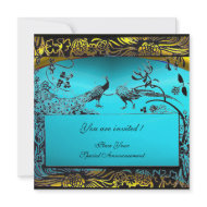 WEDDING LOVE BIRDS ,black and white ,yellow blue invitation