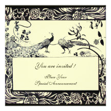 WEDDING LOVE BIRDS ,black and white ,yellow Invite