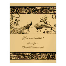 WEDDING LOVE BIRDS ,black ,gold metallic paper Invitation