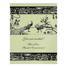 WEDDING LOVE BIRDS ,black ,silver metallic paper Personalized Invitation
