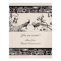 WEDDING LOVE BIRDS black white champagne metallic Invitations