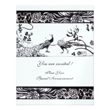 WEDDING LOVE BIRDS ,black white ice metallic paper Personalized Invite