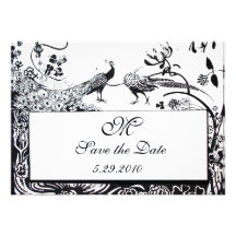 WEDDING LOVE BIRDS MONOGRAM,black and white Custom Announcement